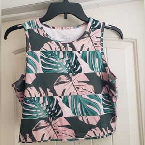 Nike Dri Fit Pink Green Tropical Palm Print Crop Tank Size Medium